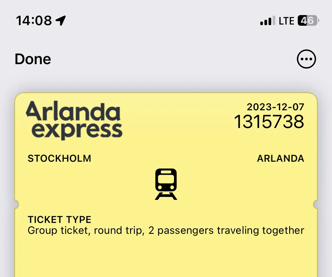 Screenshot eines Arland Express Ticket im Apple Wallet. Angezeigte Gueltigkeit bis 2023-12-07.